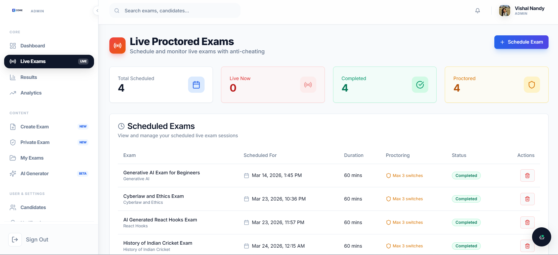 CORE AI proctoring API