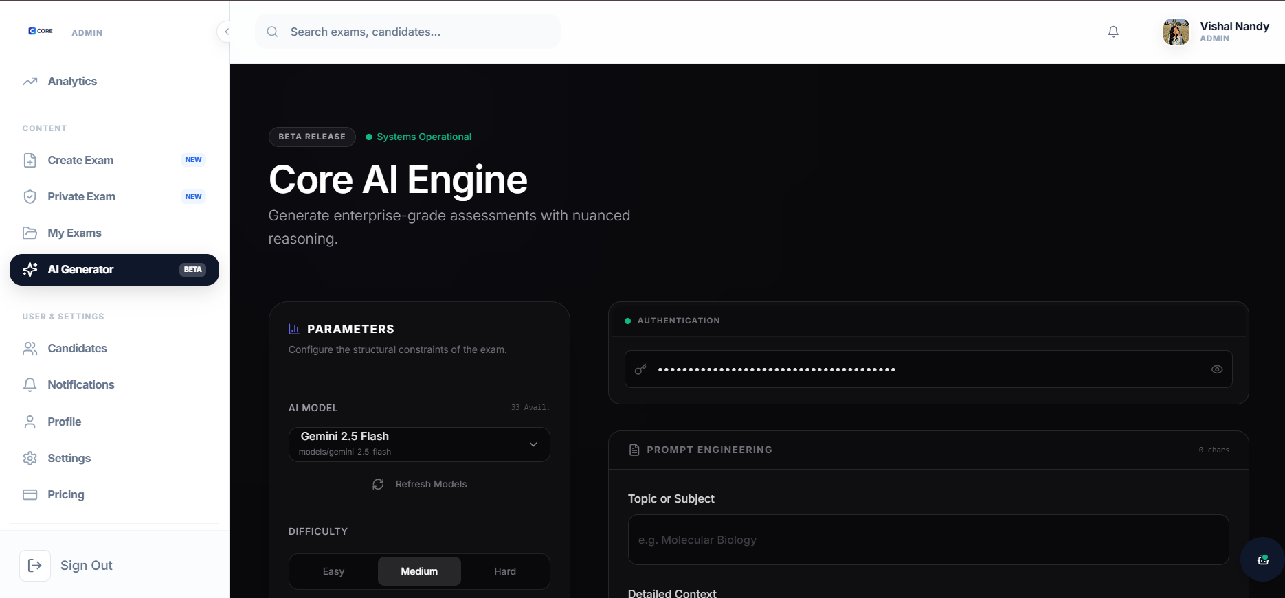CORE coding assessment and AI evaluation interface